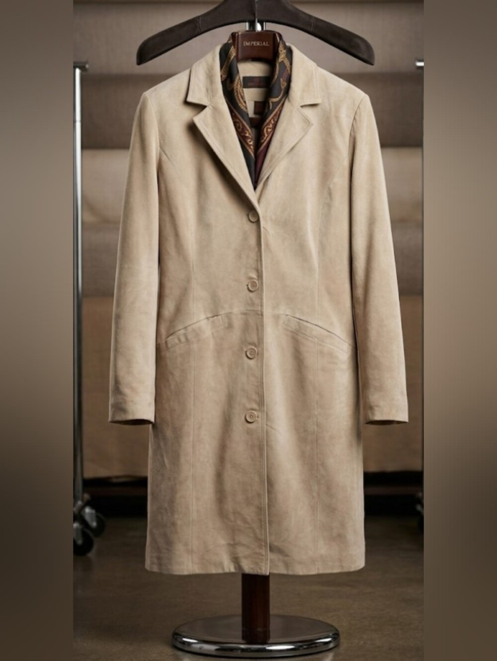Vintage 90's Danier Light Beige Suede Trench Coat (XS-PM) Classic Minimalist Lux